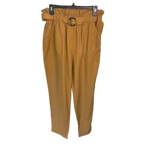 Athena Marie High Rise Pull On Pants Paper Bag Waist Size Large‎ Belted NEW